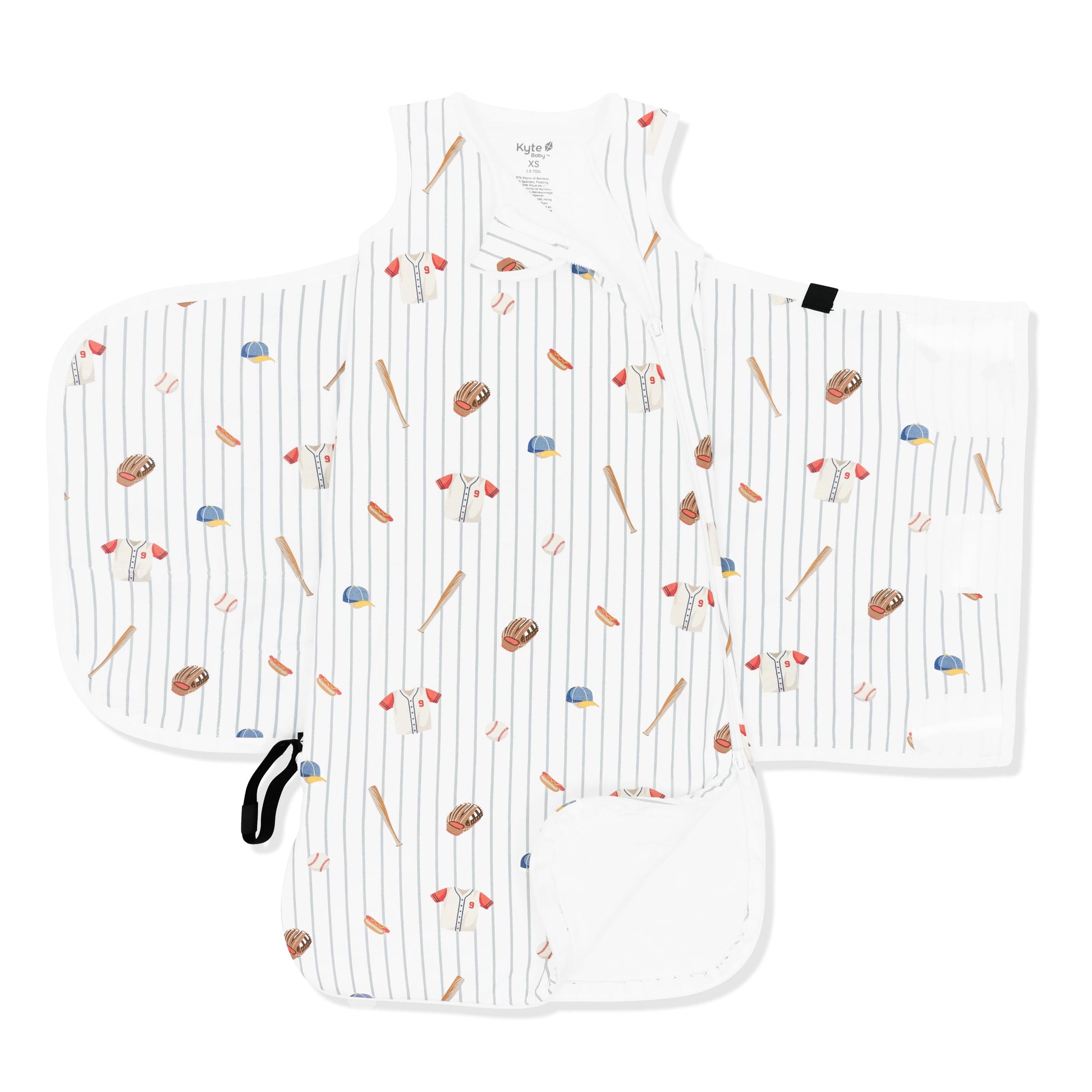 Double zipper shown on an unswaddled Sleep Bag Swaddler in Home Run 1.0