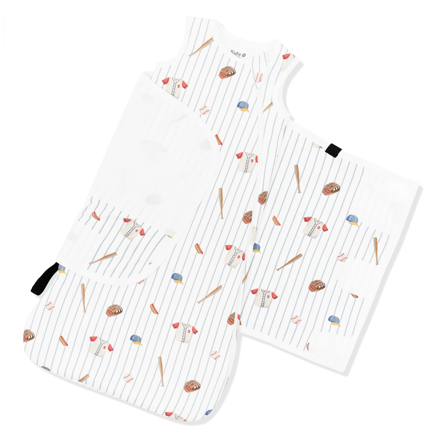 Adjustable swaddle wrap shown on an unswaddled Sleep Bag Swaddler in Home Run 1.0