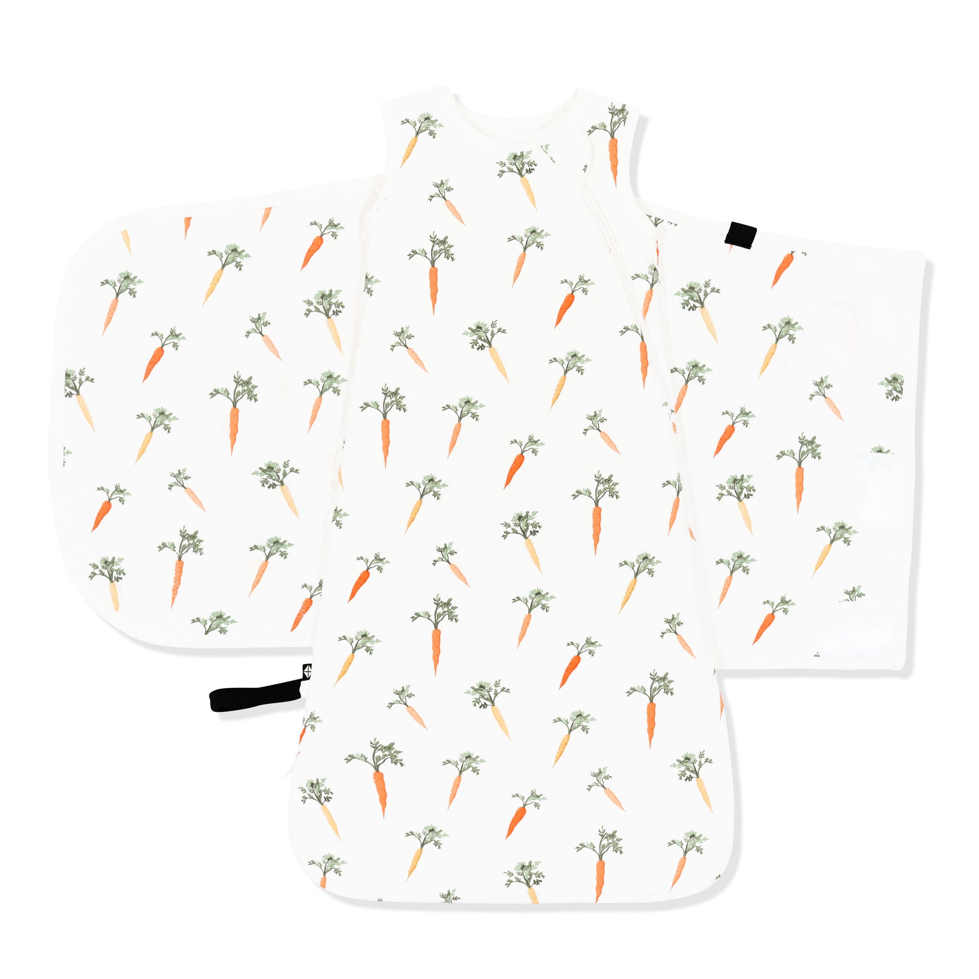 The adjustable velcro shown on an unswaddled Sleep Bag Swaddler in Carrot 1.0