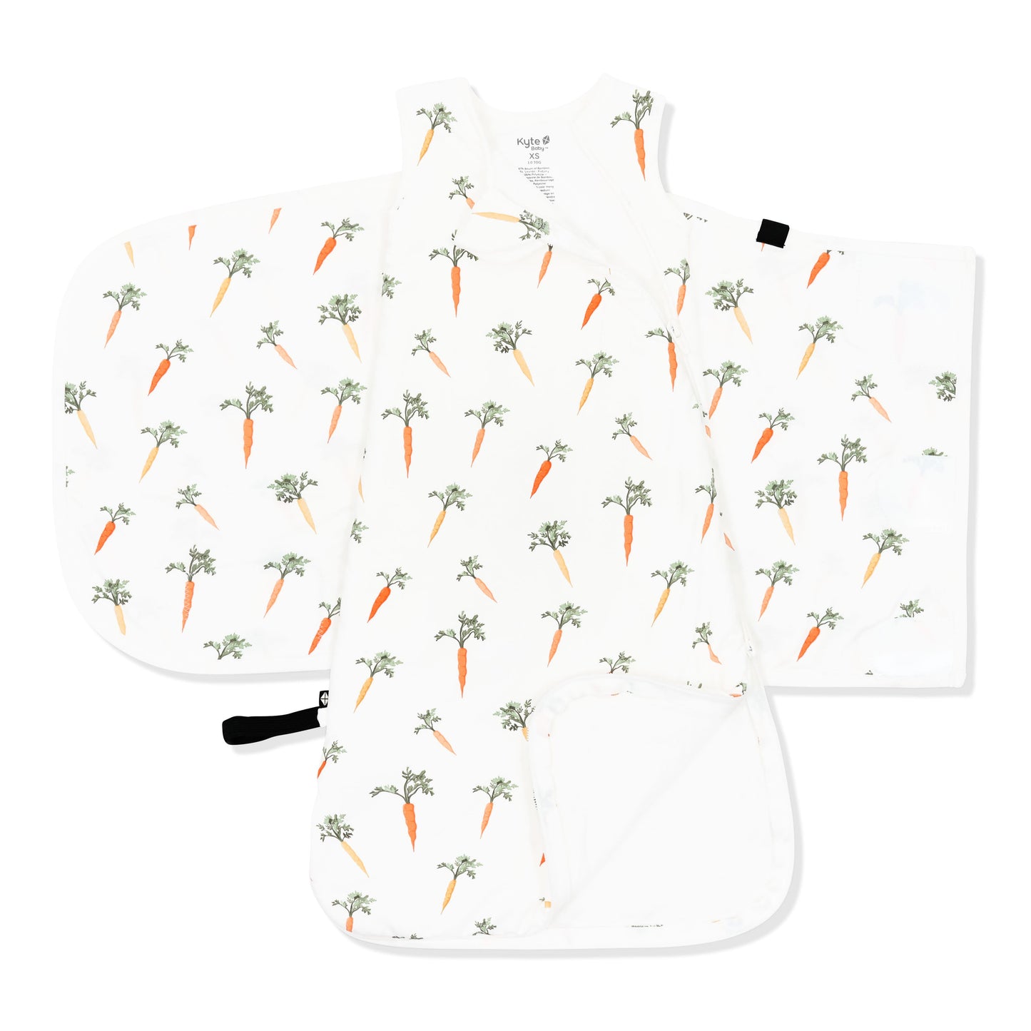 Double zipper shown on an unswaddled Sleep Bag Swaddler in Carrot 1.0