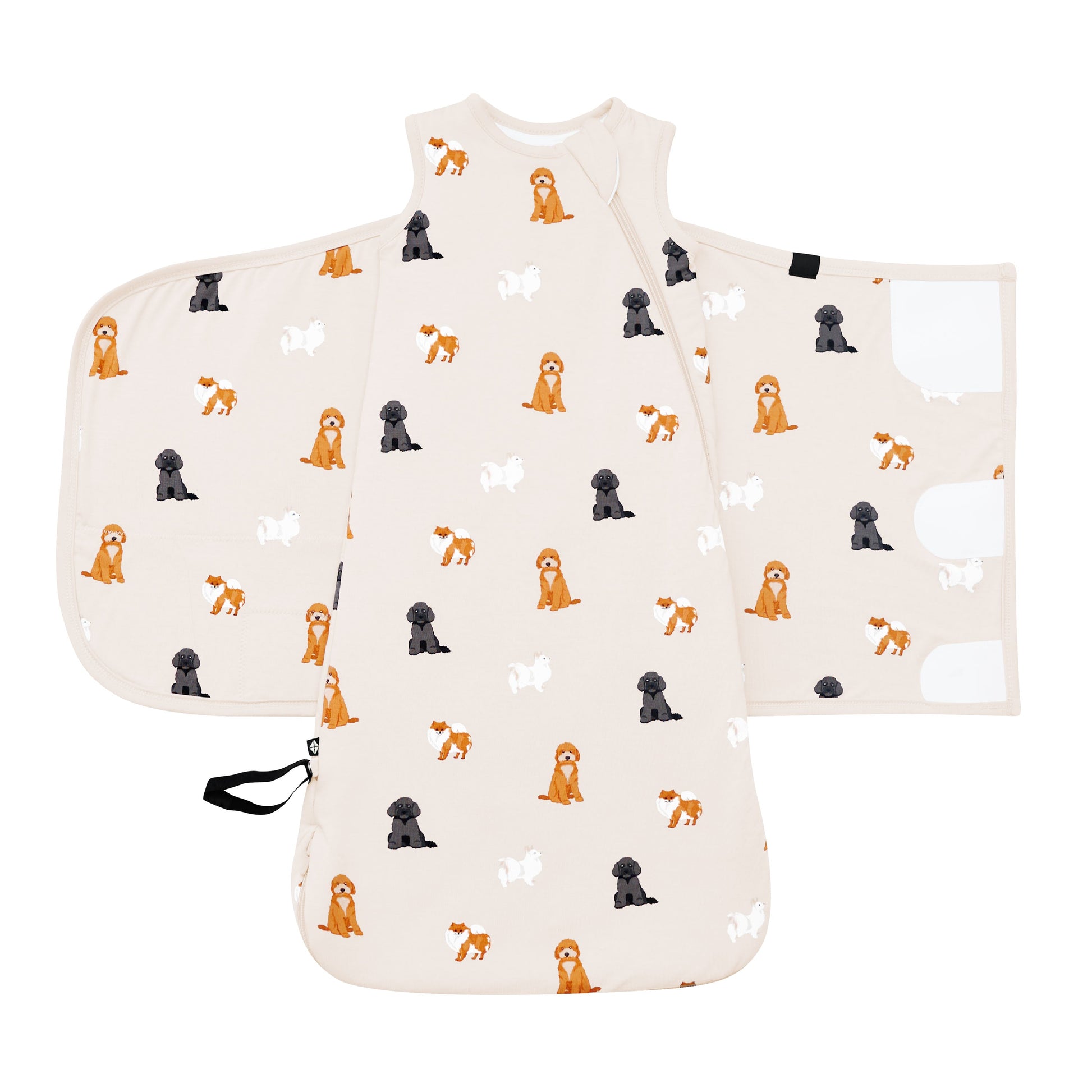 Velcro wrap on Sleep Bag Swaddler in Fluffy Dog 1.0 