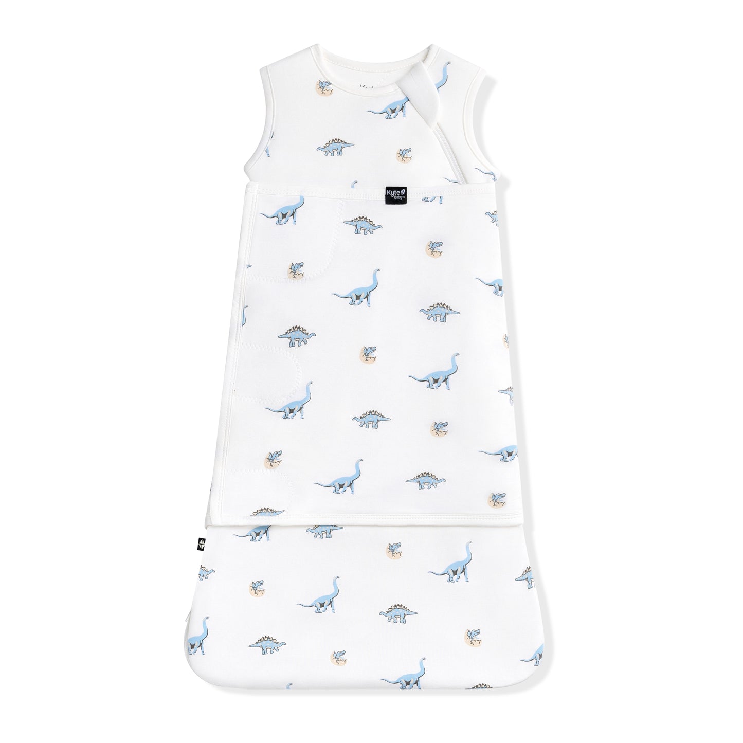 Sleep Bag Swaddler in Jurassic 1.0 shown swaddled