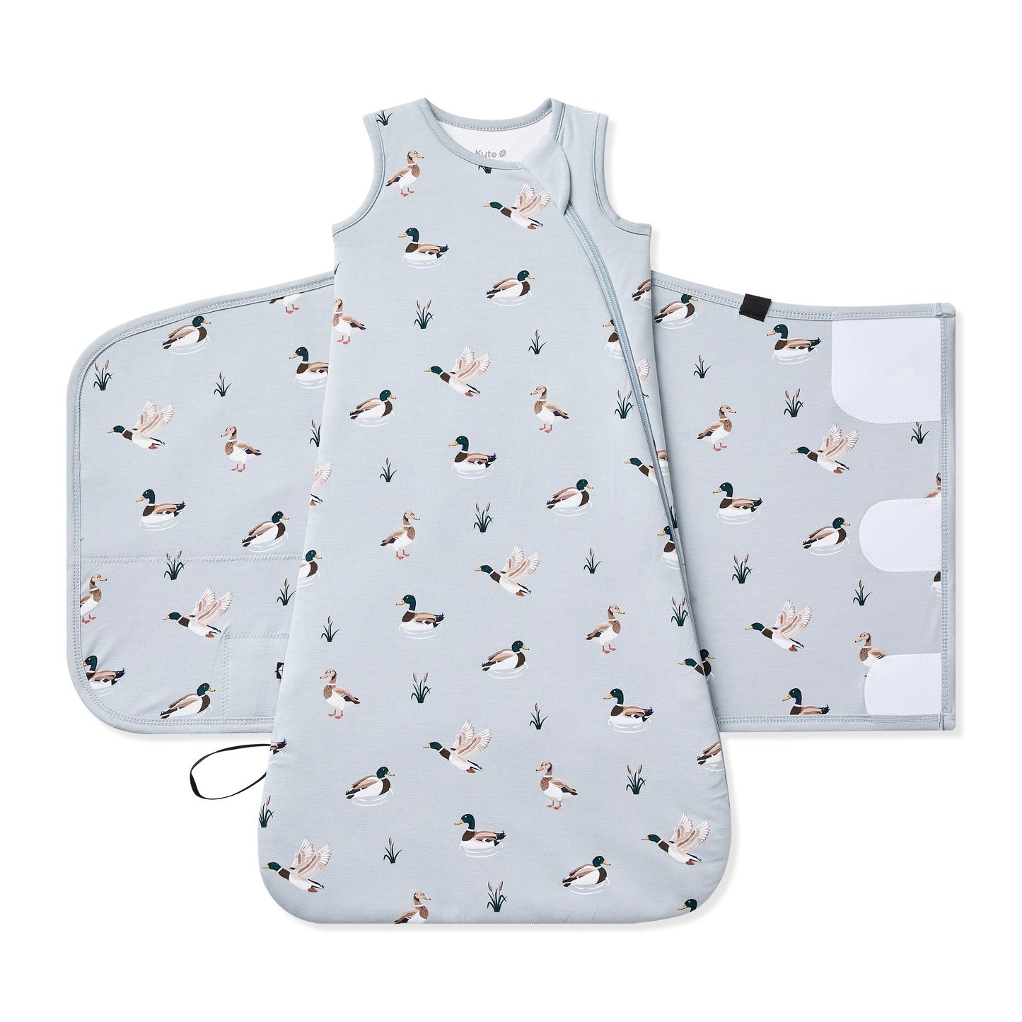 Sleep Bag Swaddler in Mallard Duck 1.0 shown unswaddled