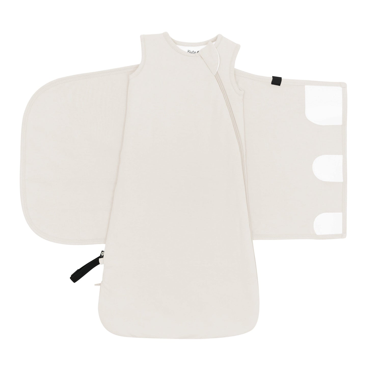 Sleep Bag Swaddler in Oat 1.0 shown unswaddled with velcro closures visible
