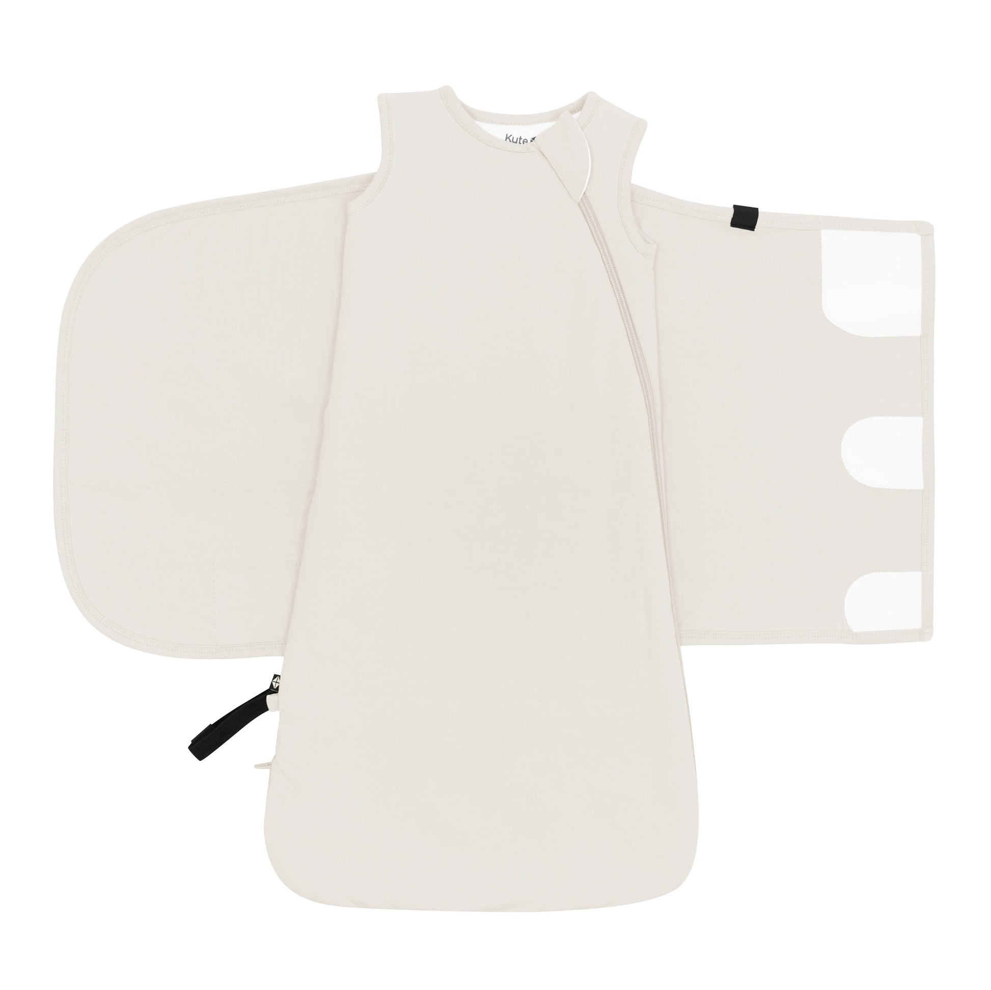 Sleep Bag Swaddler in Oat 1.0 shown unswaddled with velcro closures visible
