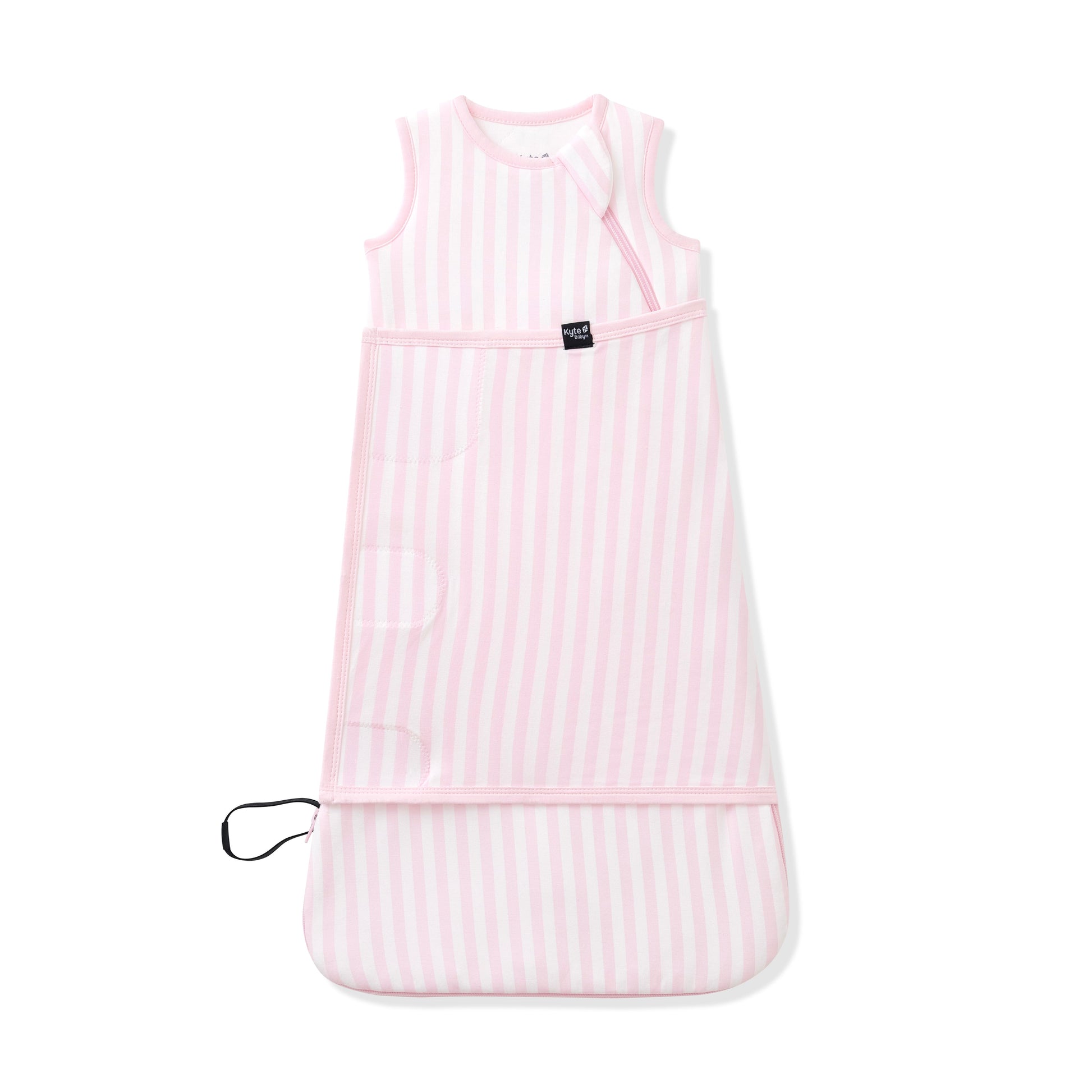 Sleep Bag Swaddler in Small Sakura Stripe 1.0 shown swaddled