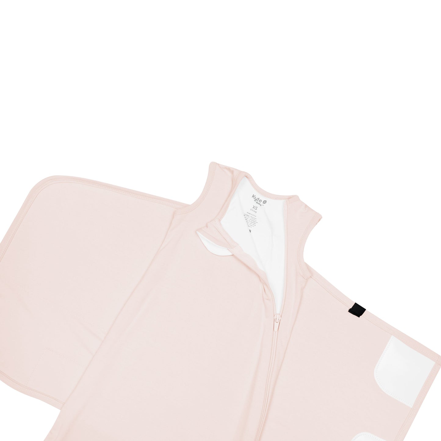 Zipper garage and top zipper on the Sleep Bag Swaddler in Blush 0.5